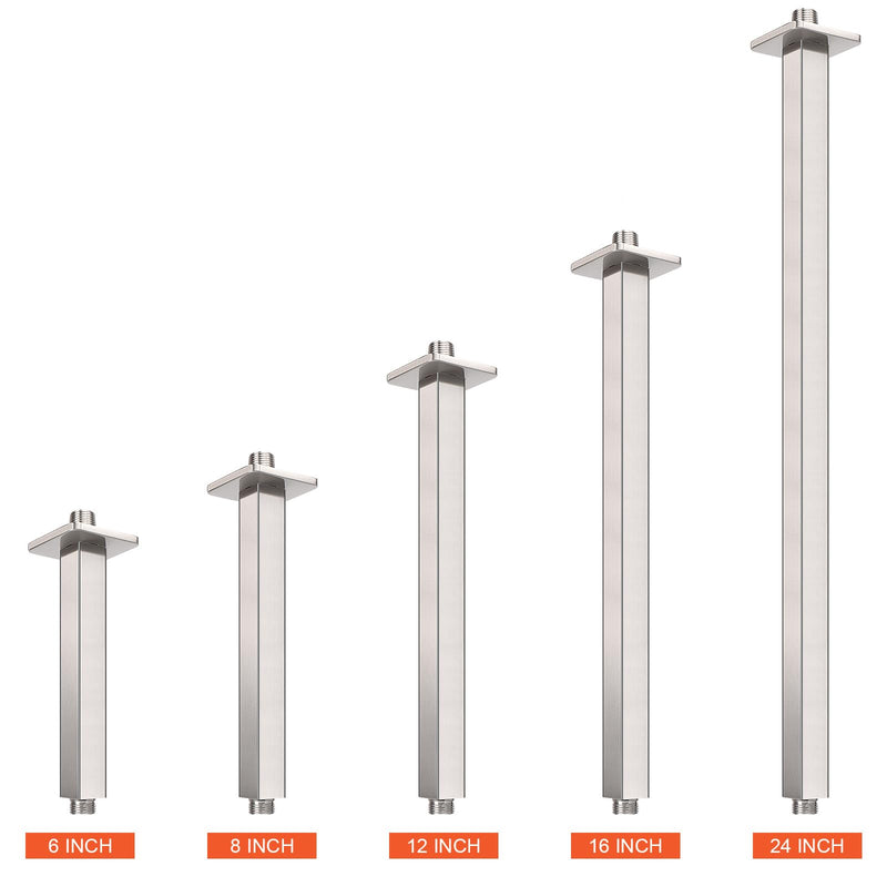 Ceiling Mounted Shower Arm, Rain Shower Square Extension Arm with Flange and Teflon Tape Stainless Steel Ceiling Mount Shower Extender (24 Inch, Brushed Nickel) 24 Inch