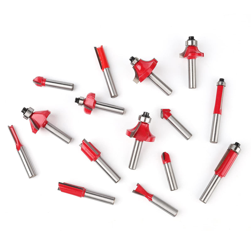 Milling Cutter Set for Routers, 15 Pieces, Shaft 8 mm Router Bit Set, Woodworking Tools for Beginners in Wooden Case, Industrial Quality Wood Cutter for Hard and Soft