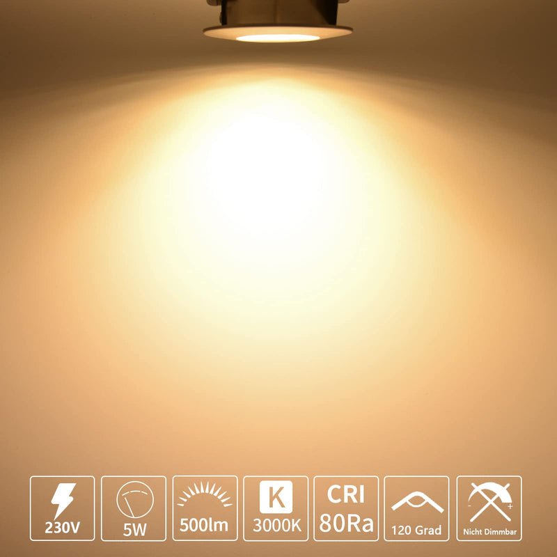 Allesgute LED recessed spotlight ultra flat 230V 5W IP44 spot set warm white 500lm recessed lights mini round matt nickel slim 30mm bathroom ceiling spot recessed spot for hole diameter 68mm - set of 6 warm white matt nickel set