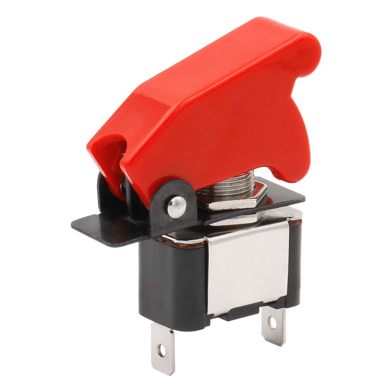 Heschen Metal Toggle Switch Flick Flip, 12V 20A, SPST, ON/OFF 2 Position, 2 Pin, with Waterproof Cap (Red Cap) Red Cap