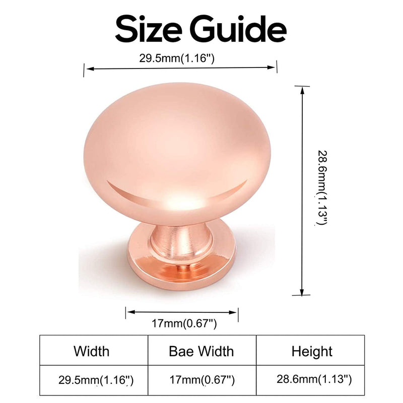 12 Pack Polished Rose Gold Cabinet Knob Solid Kitchen Drawer Hardware,Copper Drawer Dresser Knob Euro Style Round Furniture Hardware,Diameter:1-1/5 " 12