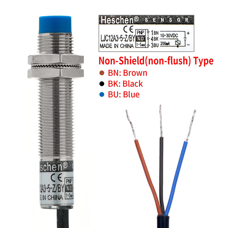 Heschen capacitive proximity sensor LJC12A3-5-Z/BY detector 5mm 10-30VDC 200mA PNP normally open (NO) 3 wire