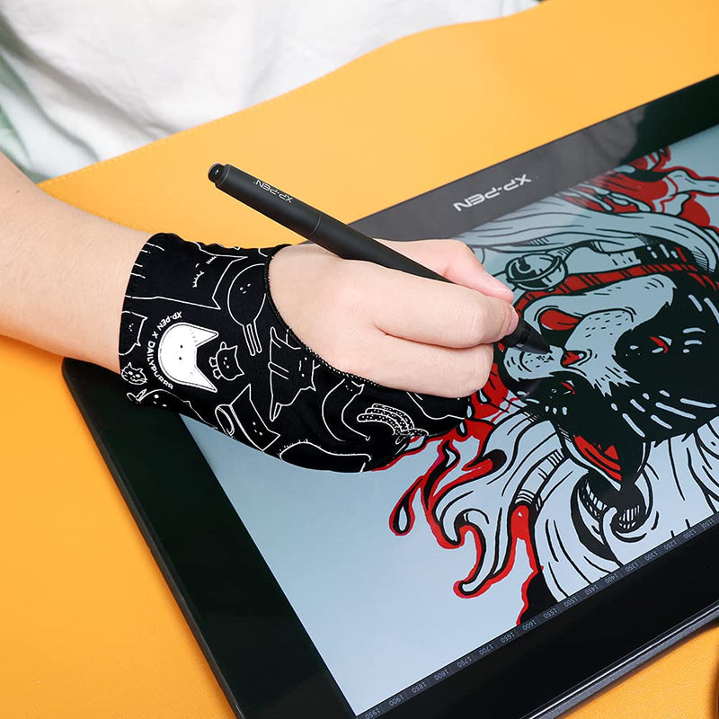 XPPen Digital Drawing Glove Two-Finger Artist Glove for Drawing Tablet Cute Cat Print Drawing Glove Suitable for Right and Left Hand Cat Print Glove