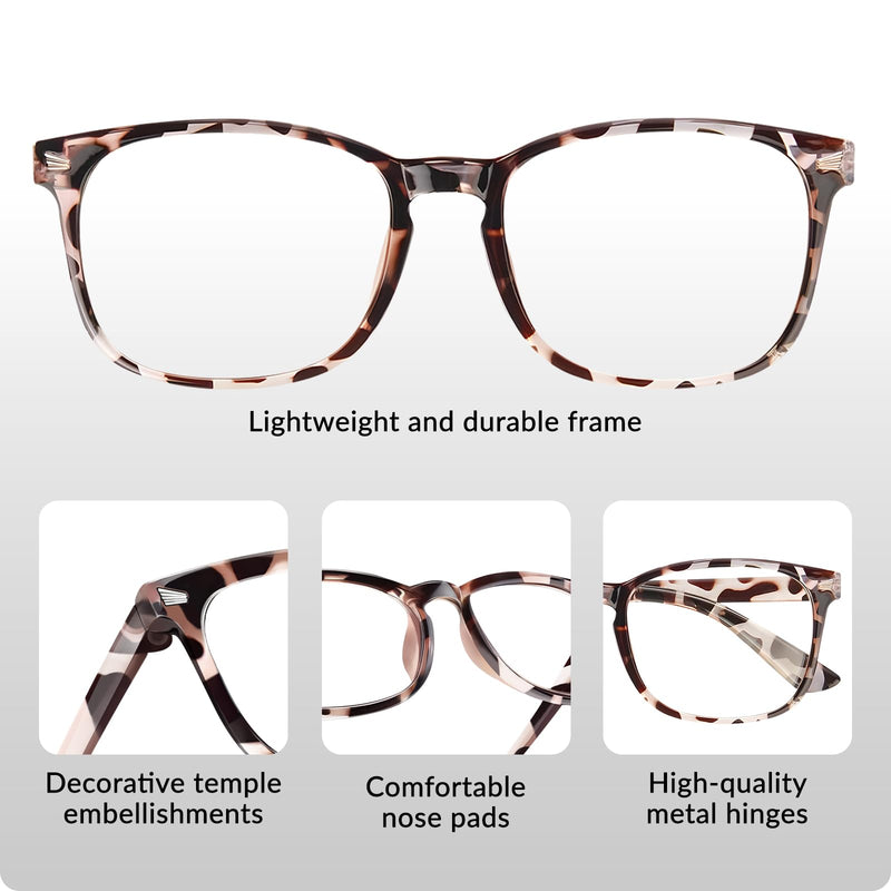 Blue Light Glasses for Woman Men | 99% Blue Light Blocking Glasses for Computer Gaming TV Phone Screen Square Frame | Anti Eyestrain & UV Glare Protection - 5 Pair 5 Pack Mix Color-8 Clear
