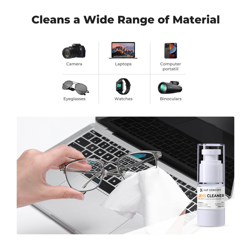 K&F Concept Spray and Microfiber Lens Cleaner Care Kit, Non-Flammable Camera Lens Cleaner and Digital Sensor Cleaning Solution,for Coated Lenses, Binoculars, Scopes, Cameras, and Glasses Liquid