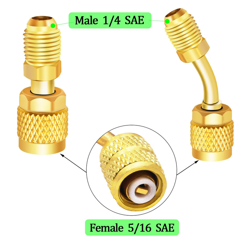 R410a Mini Split Adapter 5/16 Female 1/4 Male Flare Charging Vacuum Port Adapter with 4 Sealing Plugs for Air Conditioners HVAC Refrigeration 2 Straight+2 Angled Adapter 12PCS