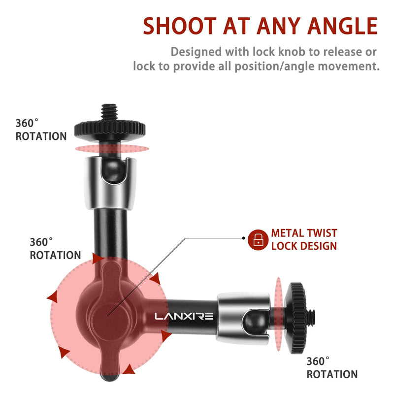 5.6”/14.3cm Adjustable Friction Magic Arm with 1/4" Screw - Compatible with Camera Cage, Flash/LED Light/Microphone/Monitor/SuperClip - Max Load 4.4lb/2kg