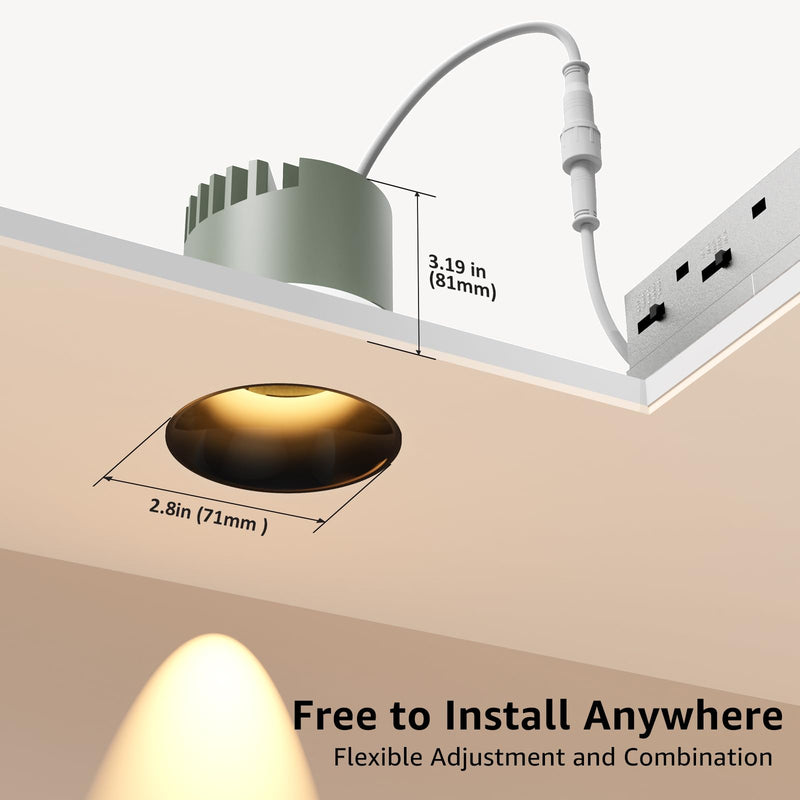 LED Round Recessed Lighting, 10W Adjustable Canless Downlight, Aluminum Recessed Ceiling Light with junction Box, 5 CCT 2700K-6000K, Rotation Spotlight for Living Room Bedroom Hallway Kitchen Round Spotlights(10W)