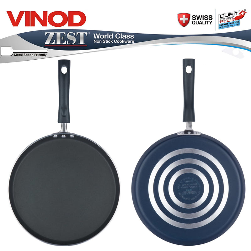 Vinod Zest Non-Stick Flat Dosa Tawa/Griddle, 10", Black/Blue