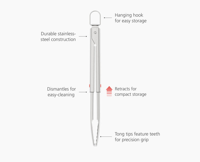 Joseph Joseph GrillOut Stainless Steel BBQ Tongs, Precision Grip, Retractable for Compact Storage, Easy-clean