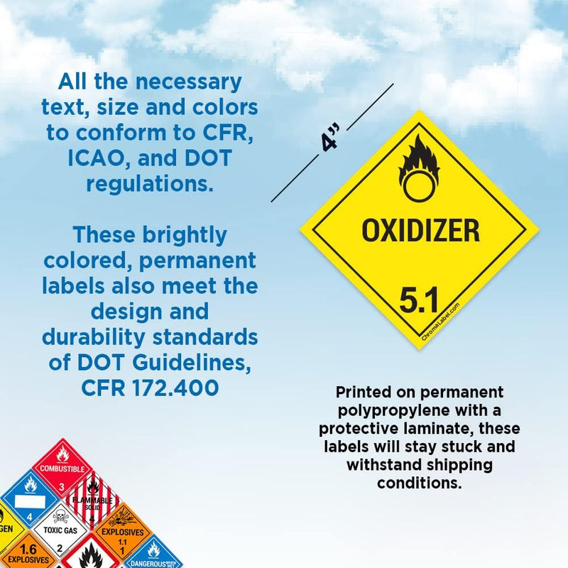 ChromaLabel 4 by 4 Permanent Durable Square D.O.T. Hazard Labels, Hazard Class 5.1 Oxidizer Label, 100/Roll 4" x 4"