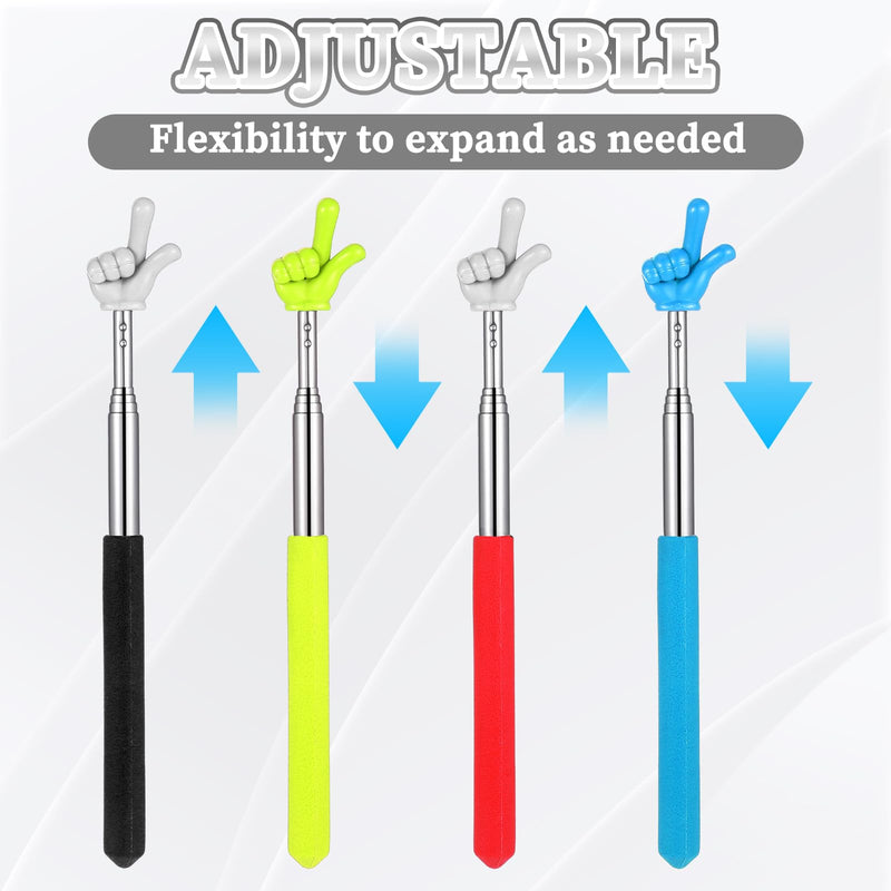 Telescopic Teachers Pointer - 4 Pcs Extendable Hand Pointer Stick, Mini Classroom Finger Pointers Stick for School and Teacher Supplies Interactive Learning Black Yellow Blue Red