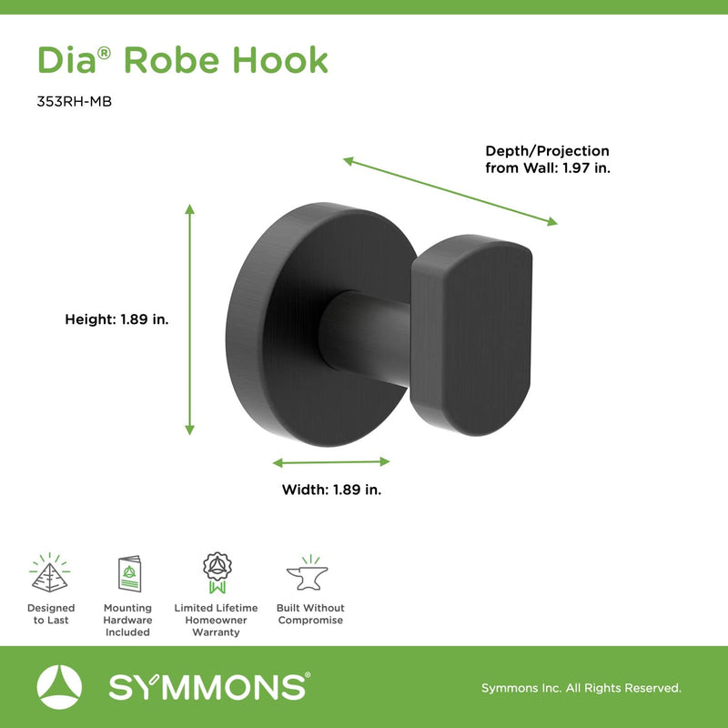 Symmons 353RH-MB Dia Wall-Mounted Robe Hook in Matte Black