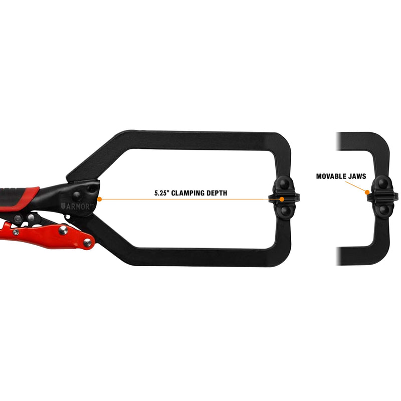 ARMOR TOOL Locking C-Clamp with Pads - 10" Long Reach Welding Clamp with Auto Adjust Design & Comfortable Grips - A06207G 10-Inch C-clamp W/ Swivel Pad