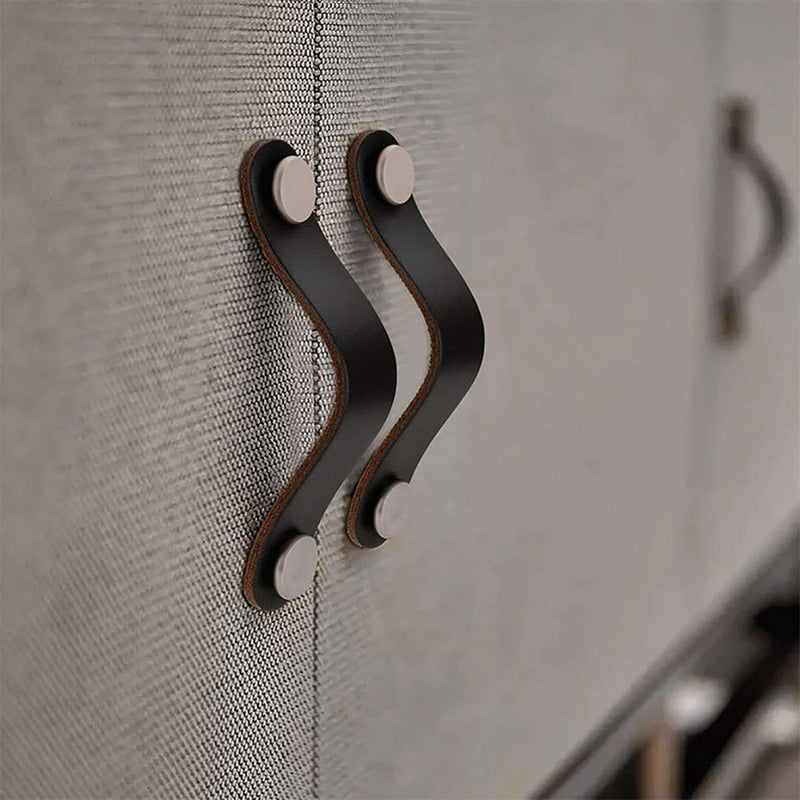 8 Pack 200mm Lengthened Soft Genuine Leather Drawer Pulls Handle,Wardrobe Cabinets Kitchen Closet Knobs Door Pulls Handles knobs with Screws,Home Decoration, Handmade (8 Pack, 7.9" - Black) 8 Pack