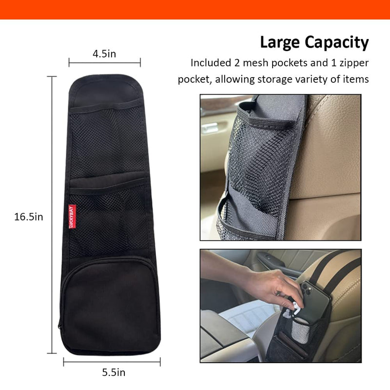 Luckybay Car Seat Side Organizer, Auto Seat Storage Hanging Bag, Phones, Drink, Stuff Holder with Mesh Pocket for Cars, SUV & Truck Black