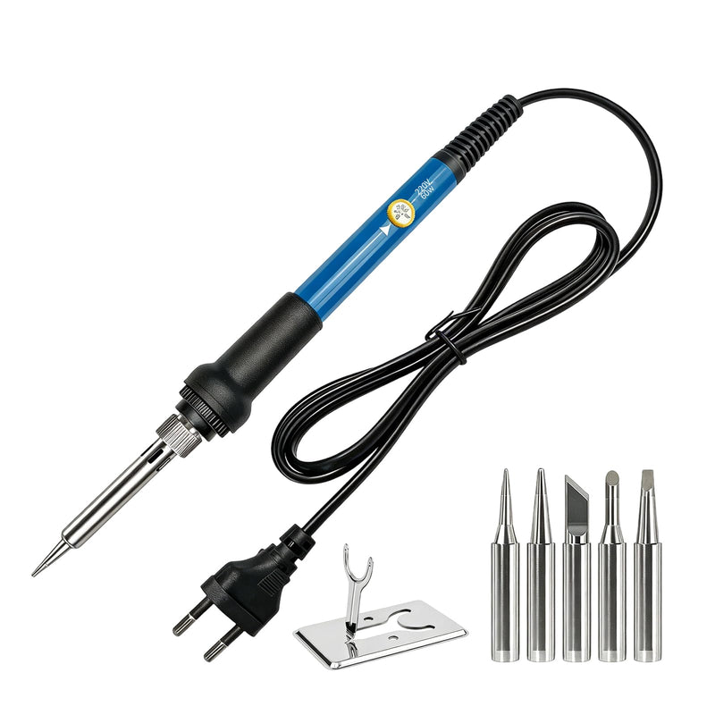 Soldering Iron Set 60 W, Soldering Station with LCD Display, Adjustable Temperature 180-500 °C, Quick Heating Soldering Device with On/Off Switch, 5 Soldering Tips, Solder, Stand for Electronics