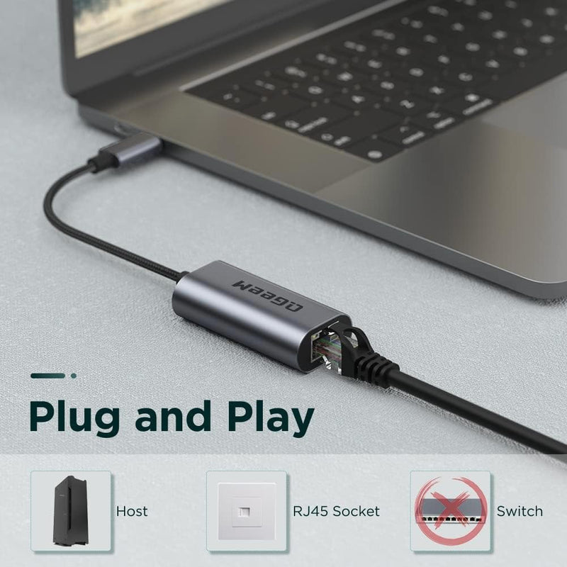 USB C to Ethernet Adapter, QGeeM Gigabit Ethernet to USB Type C, Thunderbolt 3/4 to RJ45 LAN Network Adapter Compatible for iPhone 15 Pro/max, MacBook Pro/Air, iPad Pro, Dell XPS etc-Classic Gray Classic Gray