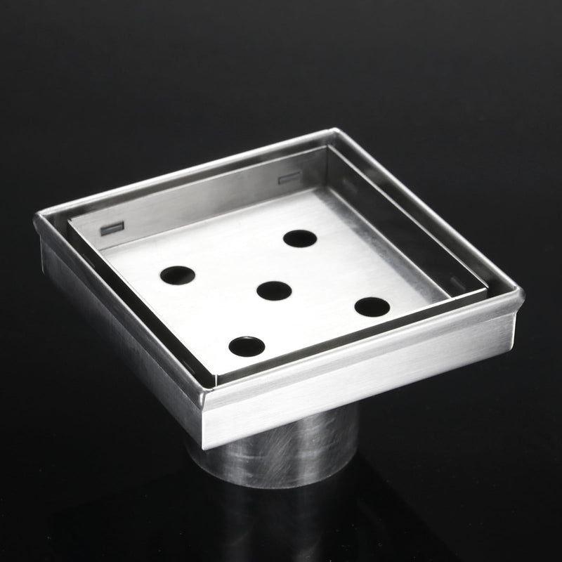 Sharpeye 4 Inch Square Shower Drain with Removable Tile Insert Grate, Brushed 304 Stainless Steel Square Shower Floor Drain, Includes Hair Strainer, CUPC Certified Brushed Stainless Steel