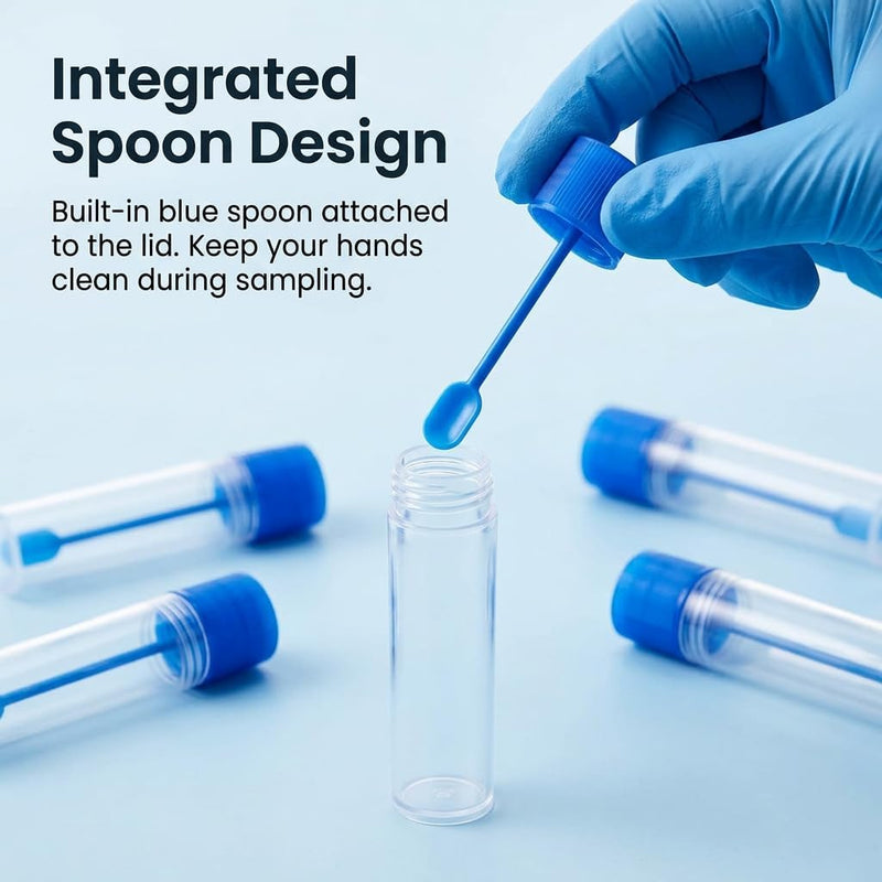 Pack of 20 Sample Tubes, 15 ml Set, Chair Sample Tubes with Spoon for Easy Sampling, Leak-Proof Faecal Sample Tubes for Dogs and Cats, Ideal for Laboratory, Pet Owners and Scientific Tests