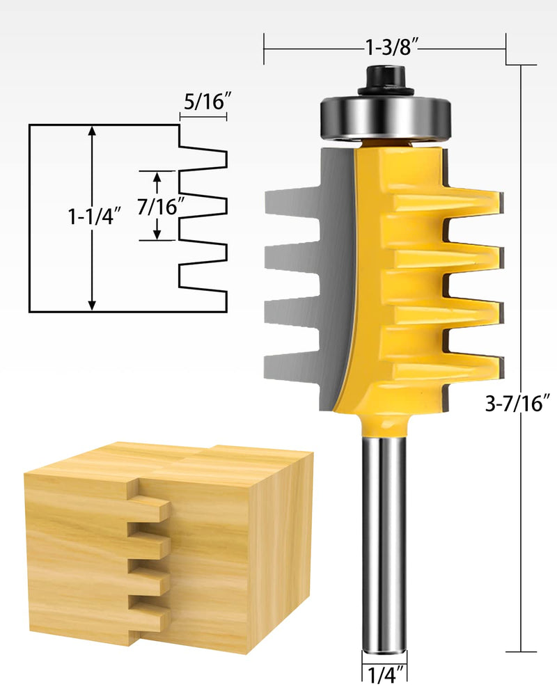 Finger Joint & Tongue and Groove Router Bits Set, 1/4 Inch Shank, 3 Pack | Precision Wood Joinery; Clean Cutting Performance; Reversible Profile Design; Multi-Material Compatibility 1/4" Shank 1/4" Shank Router Bit Set 3PCS
