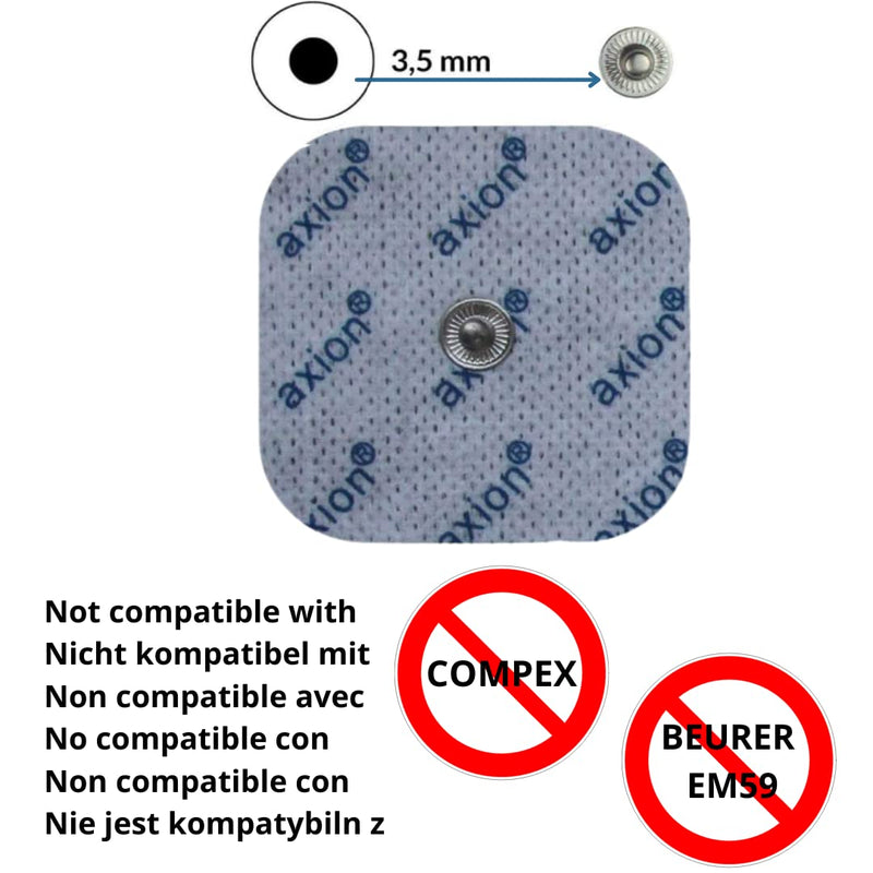 Mixed set of 12 TENS EMS electrode pads with push button - compatible with TENS devices & EMS trainers from Sanitas (like SEM 40.41) & Beurer (like EM 40.41) | Reusable | certified Axion medical device
