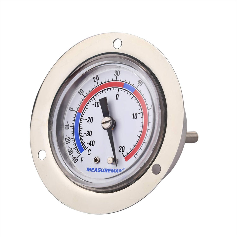 MEASUREMAN Vapor Capillary Flanged Panel Mount Refrigeration Thermometer, 2" Dial, 48" Capillary, -40-65 deg F/-40-20 deg C, Re-Calibration Available （2 Pack） -40-65 deg F/-40-20 deg C (2" Dial) (2 Pack)