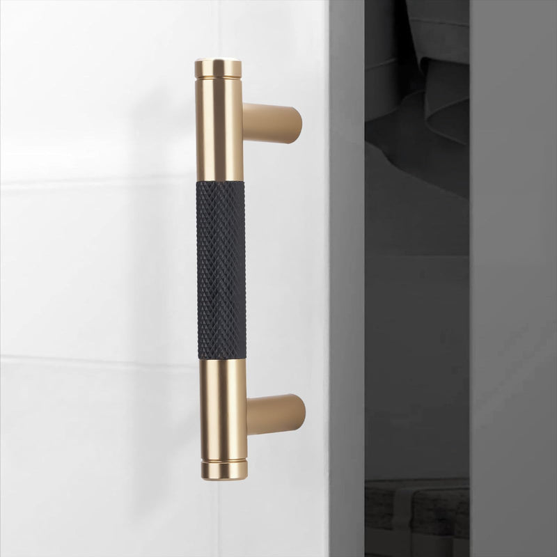 10 Pack 3 inch(76mm) Black and Champagne Copper Kitchen Cabinet Handles Knurled Cabinet Pulls Black Drawer Pulls Kitchen Cabinet Hardware Kitchen Handles Drawer Pulls 3'' Hole Center(76mm) 10