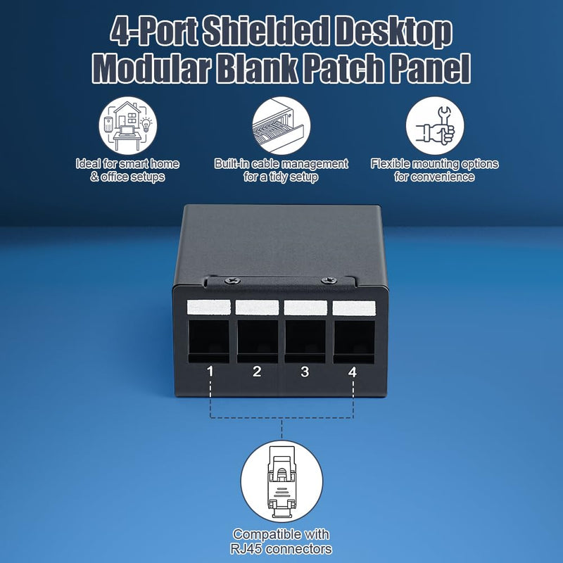 AXFEE CAT 7 Patch Panel, 4-Port Patch Panel Distribution Panel with 4 Jack | 10 Gbps patch panel set with RJ45 keystone, patch panel compatible with CAT6 CAT6a CAT7 installation cable network cable 4 Port + 4 x RJ45 Keystone