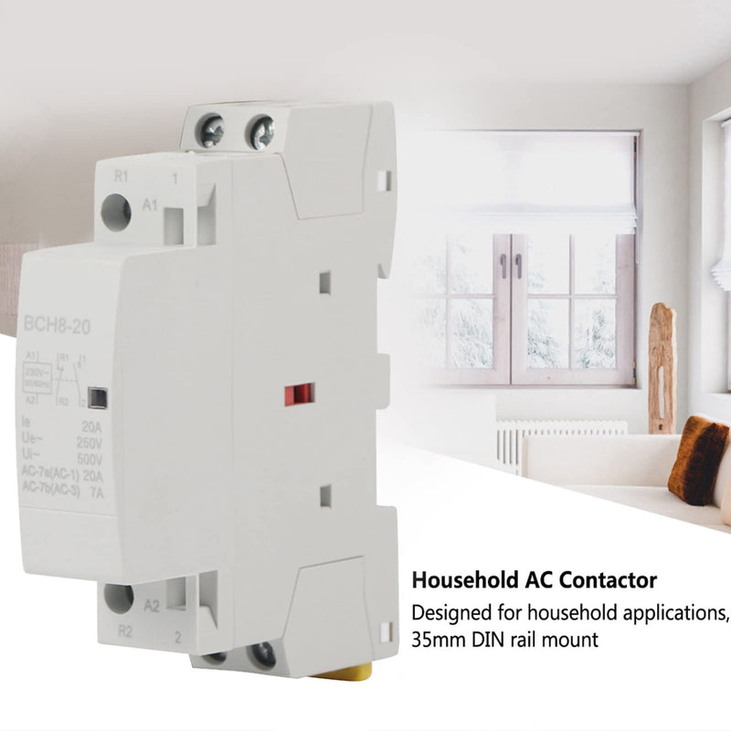 Household AC Contactor 2P 20A 24V 220V/230V 50/60Hz Household AC Contactor 2 Pin DIN Rail Mount 1NO 1NC (220V/230V) Mount 220V/230V