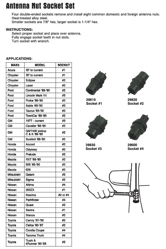 Lisle 29650 4-Piece Antenna Nut Socket Set