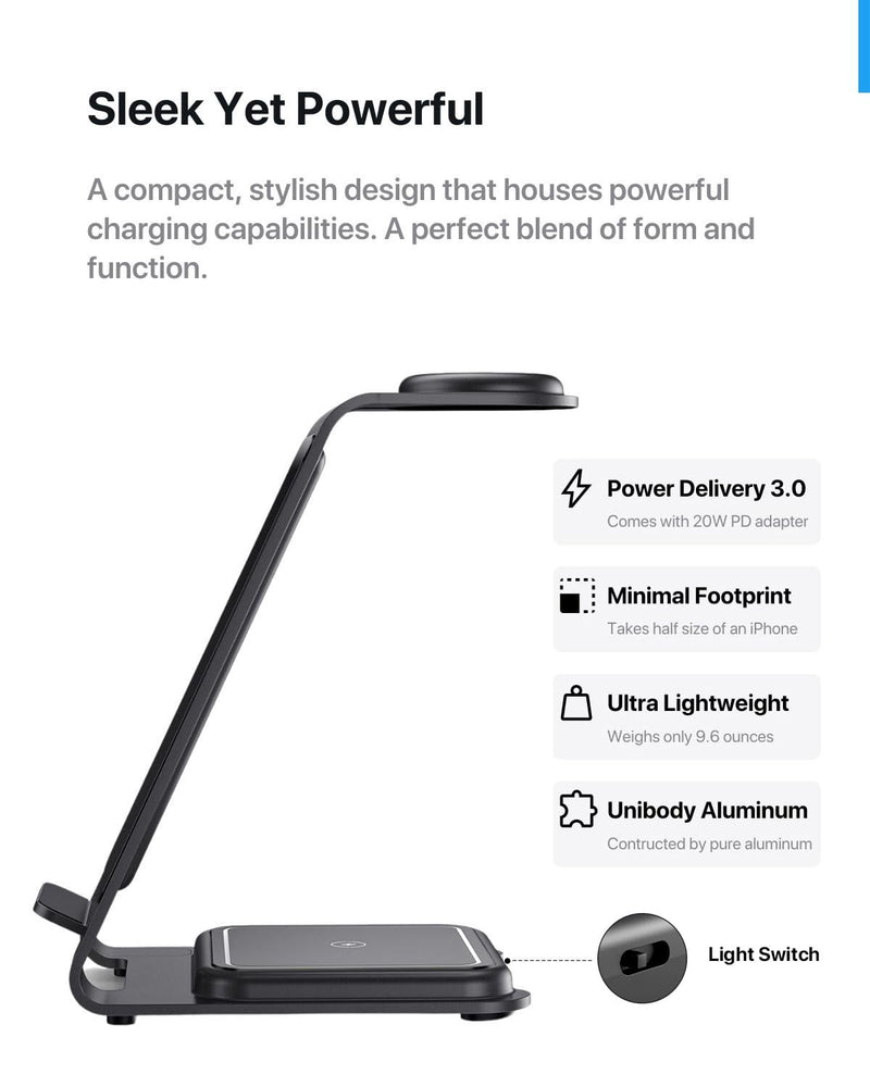 Intoval 3-in-1 Wireless Charging Station for iPhone 15 Pro/15/15 Pro Max/14 Pro/14/14 Pro Max, Apple Watch 9/Ultra 2/SE/8/7/6/5/4/3/2, AirPods Pro/Pro 2/3 (Y93, Grey)