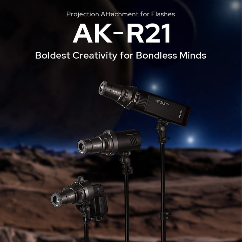 Godox AK-R21 Conical Snoot GOBO Projector Attachment w/65mm Lens, Interchangeable Gobos & 50/83mm Lenses for Godox V1/AD200 Pro/AD100 Pro/TT685II/V860II, Compatible with Canon/Nikon/Sony Speedlights Black