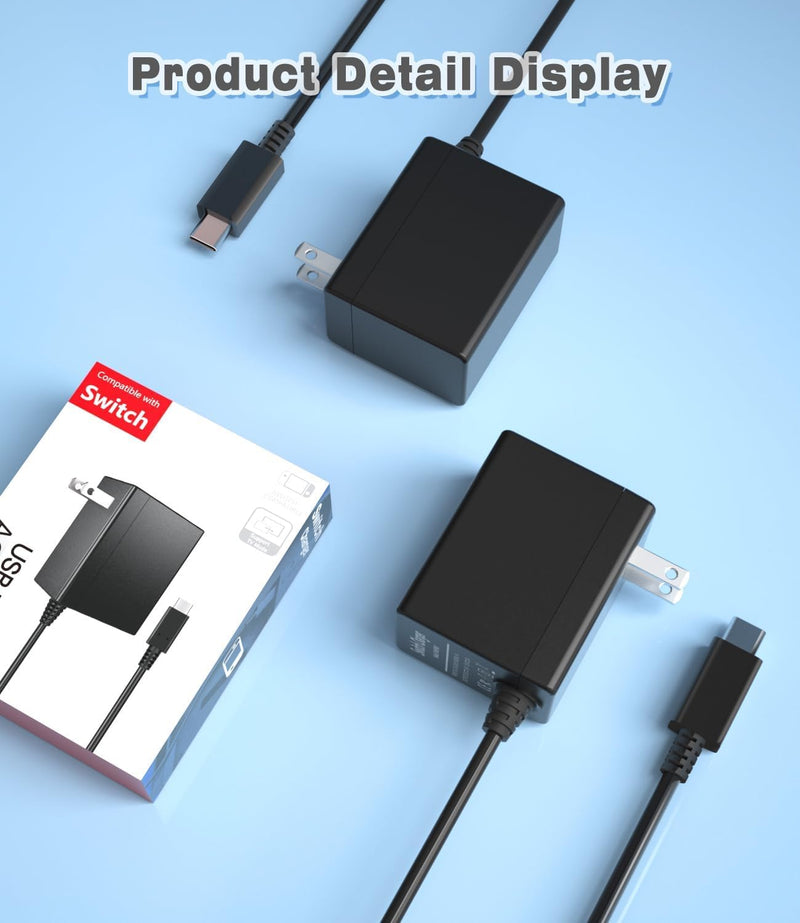Charger for Nintendo Switch, 45W AC Adapter Power for Switch, Compatible with Switch Lite/OLED/Steam Deck, Switch Fast Charging Output 15V 3A with 5FT USB C Charger Cable, Support Switch TV Dock Mode