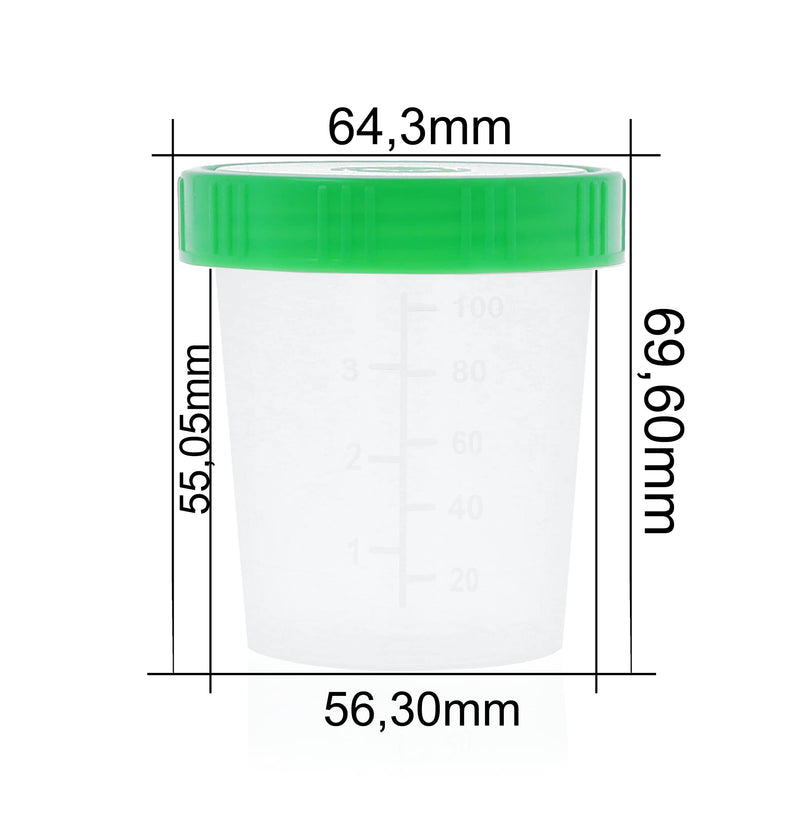 Horn Medical urine cup/sample cup with screw cap, 125ml capacity, measurement table up to 100ml/3oz, can be labeled (10 pieces) 10