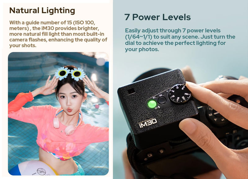 Godox iM30 Mini Flash Camera Flash with Diffuser, GN 15,7 Power Levels,CCT 6500K±200K,Manual Flash Speedlite for Canon/Sony zv1/Sony zve10 /Ricoh gr3/Nikon/Fuji f1-230 Full-Power Flashes/3.6S Recycle