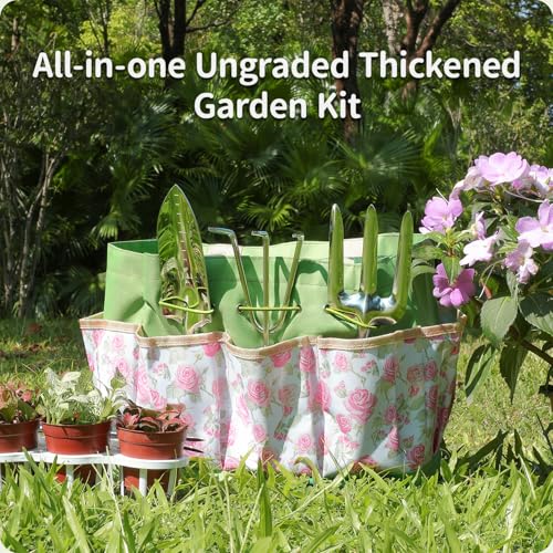 Garden Tool Set,10 Piece Garden Kit, and 3 Pieces Heavy Duty Stainless Steel Gardening Hand Tools,Gardening Gifts for Women Men Pink Floral Pattern Design