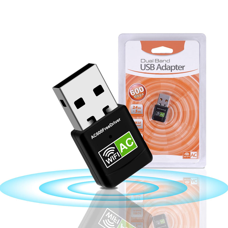 Driver Free USB WiFi Adapter for Desktop PC 600Mbps Dual Band 2.4G 5.8G Wireless Network Adapter, Wi-Fi Dongle Compatible with Windows 11/10/8/7/XP/Vista-Black