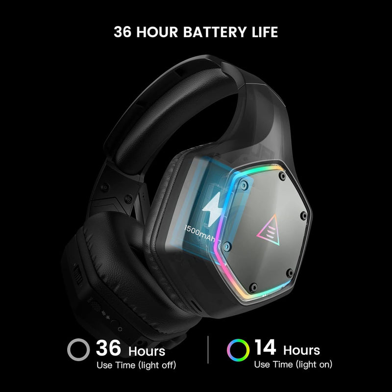 PG4 RGB Wireless Gaming Headset for PS4, PS5, PC - 2.4GHz 7.1 Surround Sound, Bluetooth Gaming Headphone with AI Detachable Noise Canceling Mic, 48-Hr Battery for Laptop, Switch, Mac (Black) Black