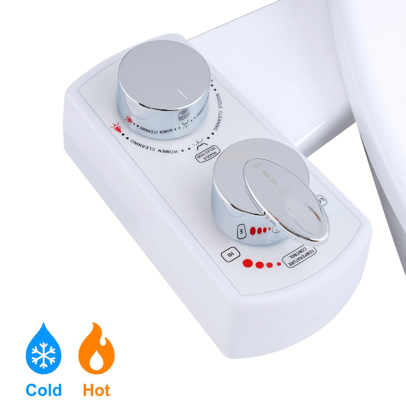Hibbent Bidet Attachment for Toilet, Hot and Cold Water Spray Non-Electric Dual Nozzle for Frontal & Rear Wash, Adjustable Water Pressure Control, Self Cleaning Water Sprayer, White