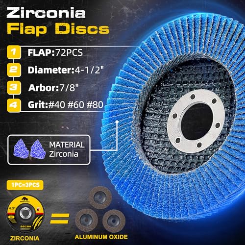 26 Packs Angle Grinder Cutting Flap Grinding Disc Wheel 4 1/2in Inches - 20 Packs 4.5"x1/4"x7/8" Cut off Wheels,3 Packs 4.5"x7/8" 60 Grit Flap Discs, 3 Packs 4.5"x1/25"x7/8" Grinding Wheels 4 1/2 INCH 26
