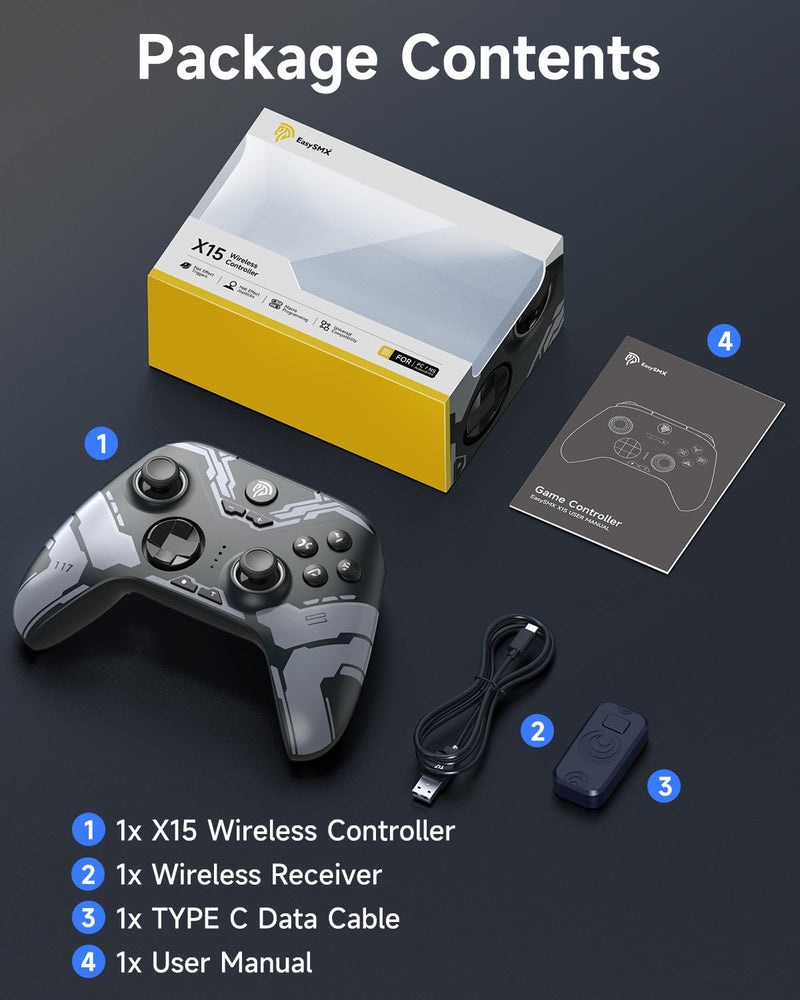 EasySMX X15 PC Controller - Enhanced Wireless Bluetooth Controller with Hall Joysticks/Hall Triggers/RGB Lighting - No Stick Drift, No Dead Zone - Work for Windows PC, Android, Steam and Switch black