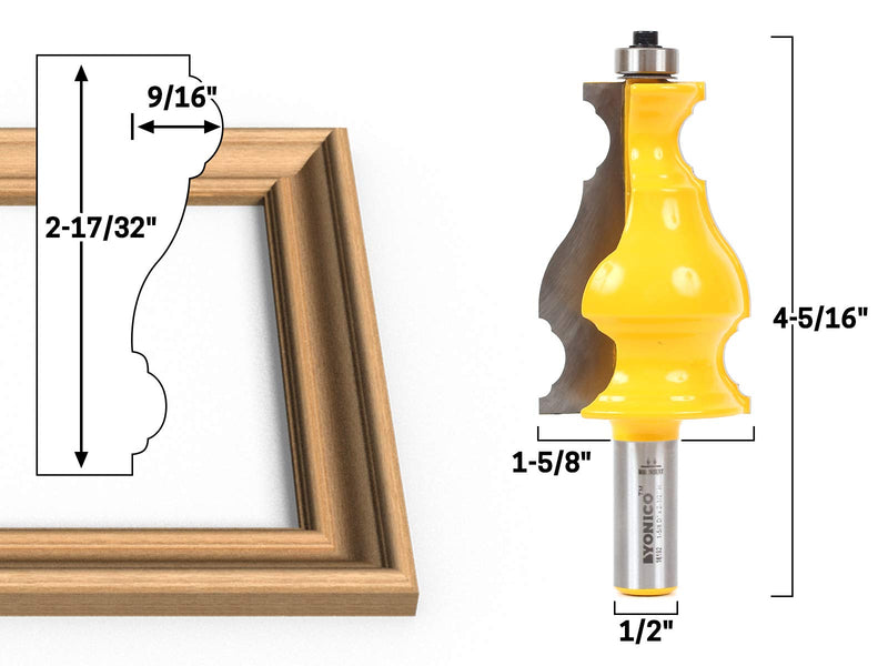 YONICO Picture Frame Molding Router Bit Large Elegant 1/2-Inch Shank 16192 2-17/32" Full Frame Molding Bit - 1/2" Shank