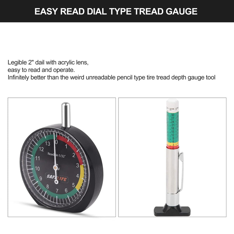 Tire Tread Depth Gauge, Dial Type Tire Tread Depth Gauge Professional for Motorcycle, Car,Truck and Bus,Easy Reading Tyre Tread Depth Gauge in 32nds 1 PACK
