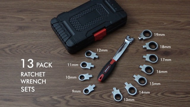 Flex Head Ratcheting Wrench Set, 8-19mm Ratchet Wrench Set with Interchangeable Heads for Mechanic Repair Metric