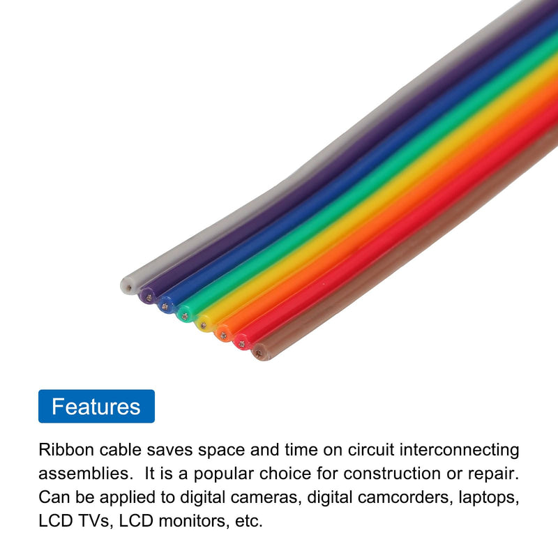 MECCANIXITY 2 Pcs 8 Pin Flat Rainbow Ribbon Cable 9.84FT 1.27mm Pitch Breadboard Jumper Wires for Electronic Projects