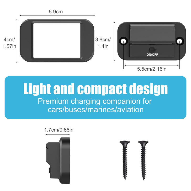 12V USB Outlet Surface Mount Lightweight PD USB C 30W and QC 3.0 18W USB Ports for Car, 12 Volt USB Cigarette Lighter Replacement Charger Socket Panel with Button Switch for RV Bus Marine Motorcycle