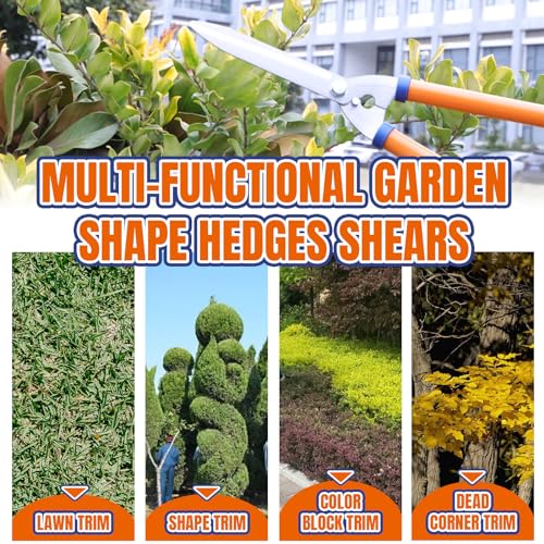 WADFOW WPR1E95 Hedge Clippers:Bush Clippers With Adjustable Length Handle and Wavy SK-5 Steel Blade,Hedge Shears for Pruning Borders and Bushes, Blue and Yellow