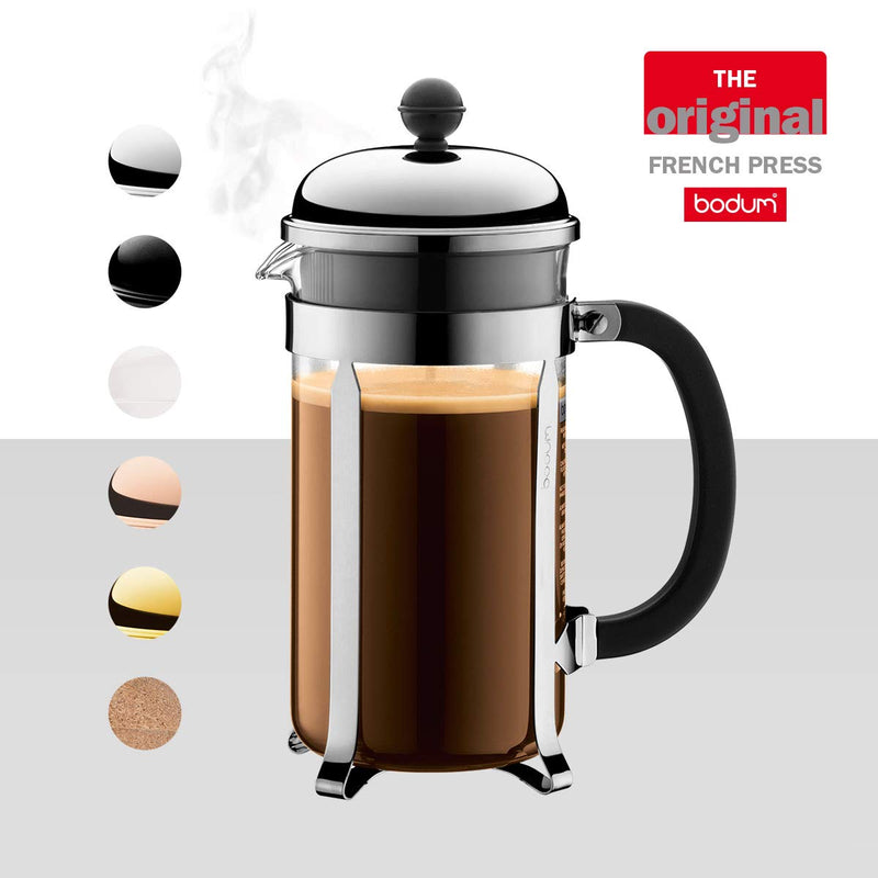 Bodum 34oz Chambord French Press Coffee Maker, High-Heat Borosilicate Glass, Stainless Steel, Black – Made in Portugal 34 oz