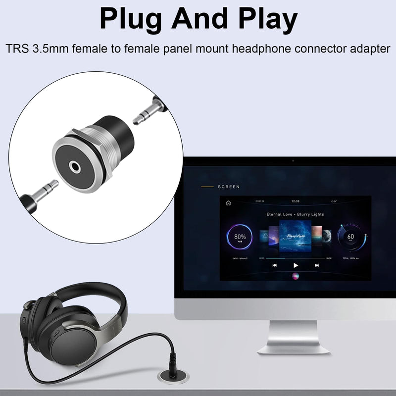 Poyiccot 3.5mm Stereo Jack Panel Mount Connector, TRS 3.5mm 1/8 inch Female Stereo Jack Panel Mount Connector Embedded Fixed Aux Audio Adapter for Headphone Smartphones Laptop, 1pcs 1 Pack